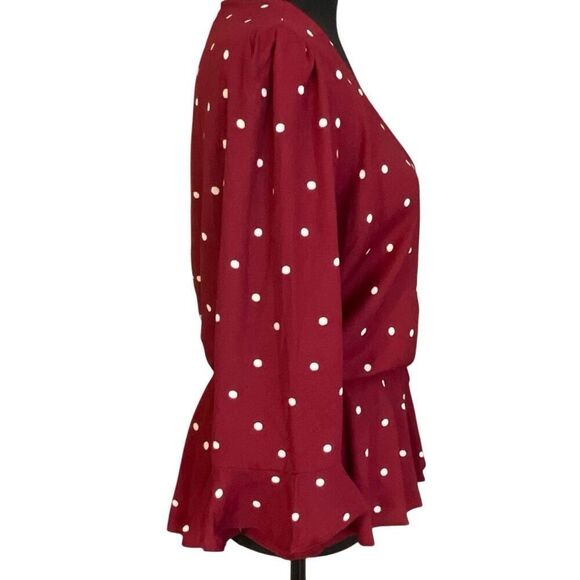 Everly Women’s Wrap Around Low cut 3/4 Sleeve Polka-Dot Blouse/Top - Picture 2 of 10